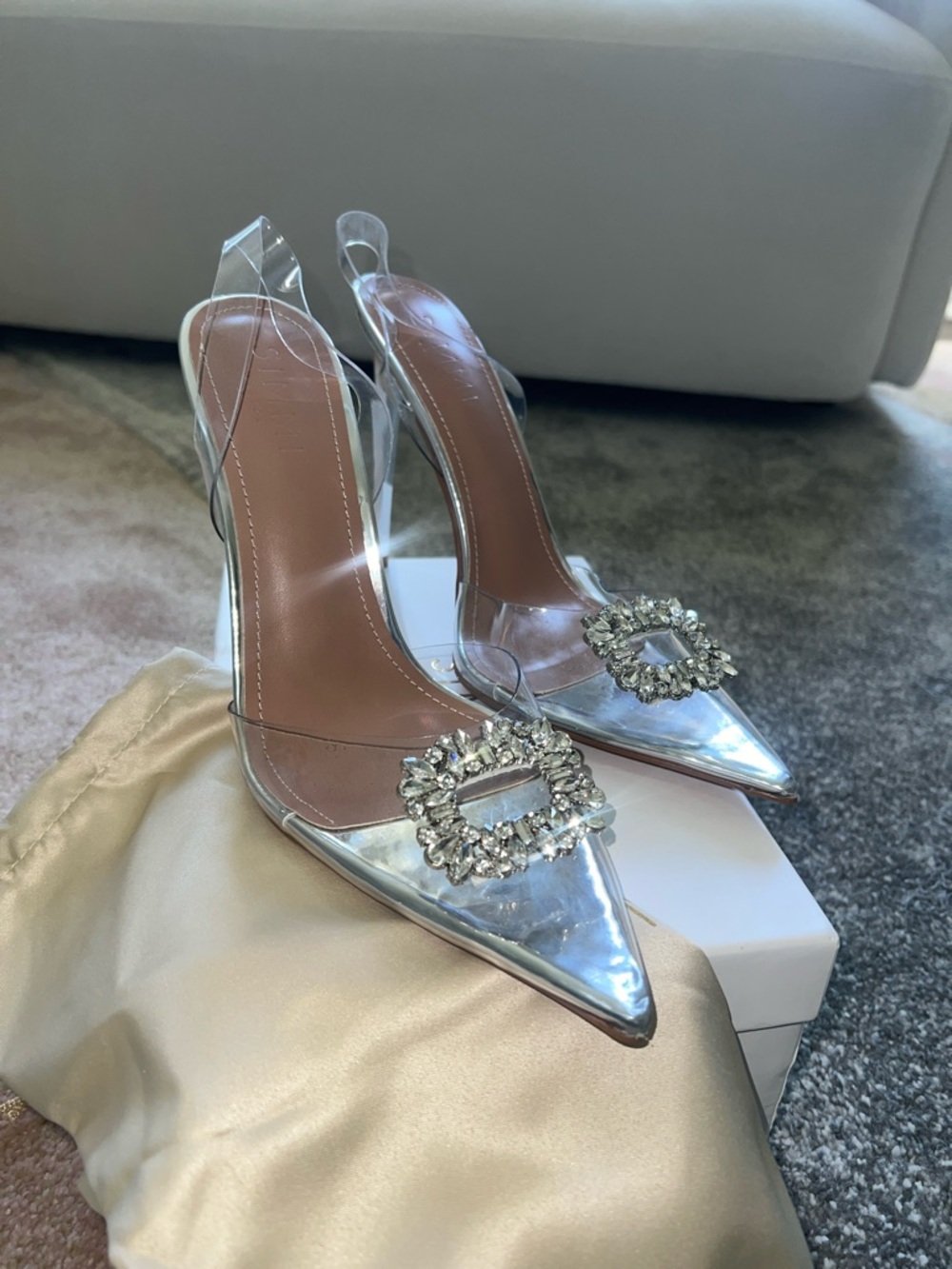 Clear PVC Pointed-Toe Heels with Crystal Buckle - Picture 6 of 9